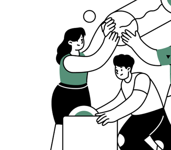 Illustration of a team collaborating on AI-powered digital solutions